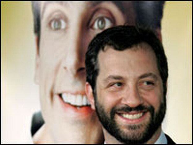 Writer and director Judd Apatow arrives at the premiere of his film, <em>The 40-Year-Old Virgin</em>.