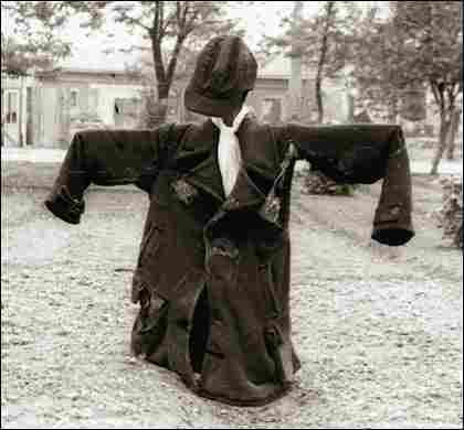 A scarecrow in the Lodz Ghetto hospital garden.