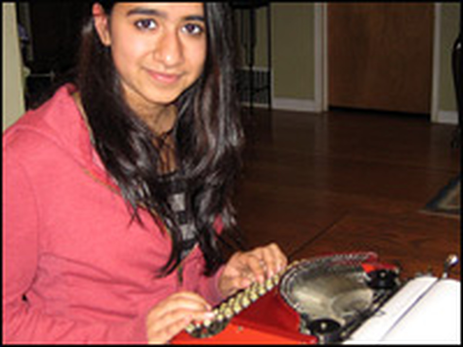 Ish Arora received a 1930 gleaming red Remington as a gift for her 16th birthday. She named it after a character in one of her favorite novels, <em>Doctor Zhivago.</em> (Cindy Carpien/NPR)