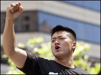 First Lt. Dan Choi takes part in the 39th annual gay pride parade on June 28 in San Francisco. (Getty Images)