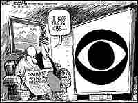 The CBS Eye looms on a TV as Mom and Pop wonder if it's really the government spying on them.